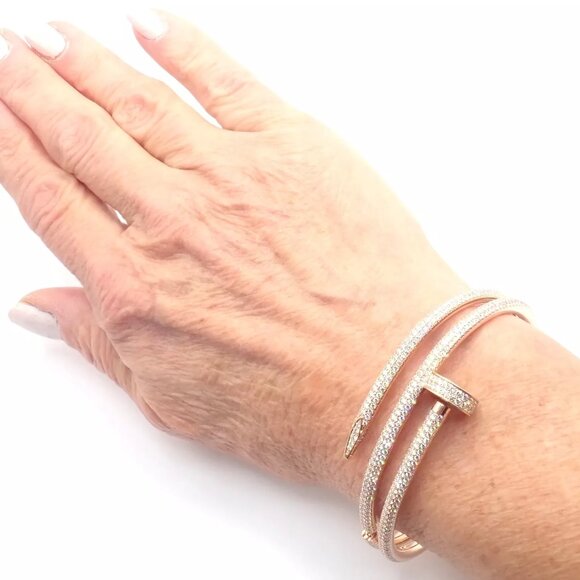 Cartier Juste un Clou Nail 18k Rose Gold Diamond Bangle Bracelet Size 16 Paper - Picture 8 of 13